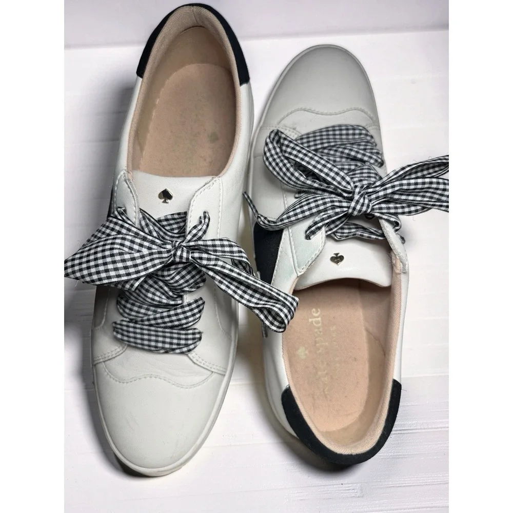 Kate Spade Fez Women's Leather Sneakers White/Blk Size 10 EUC